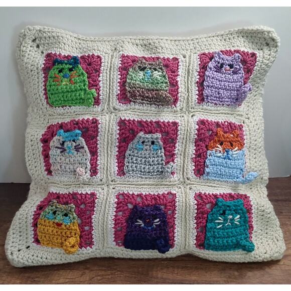 Crochet Cat Pillow Handmade One Of A Kind Kitty Cat Throw Pillow Crazy Cat Lady